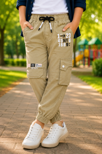 Boys Cotton Denim Cargo Joggers â€“ Printed Pants