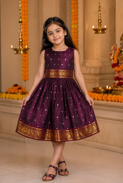 Girls Embellished Polka Dots Satin Ethnic Frock