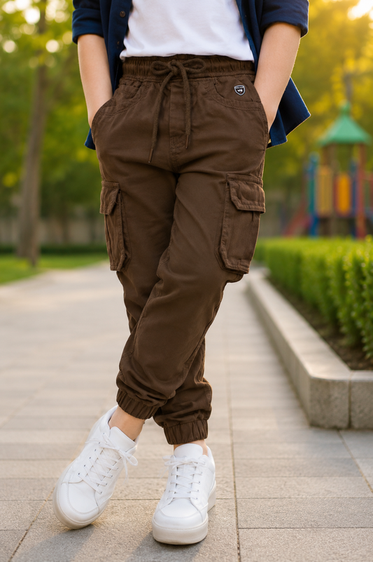 Boys Cotton Denim Cargo Joggers Soft & Stretchable Pants