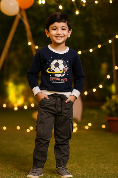 Boys Hosiery T-Shirt & Denim Cargo Jeans Set – Football World Print
