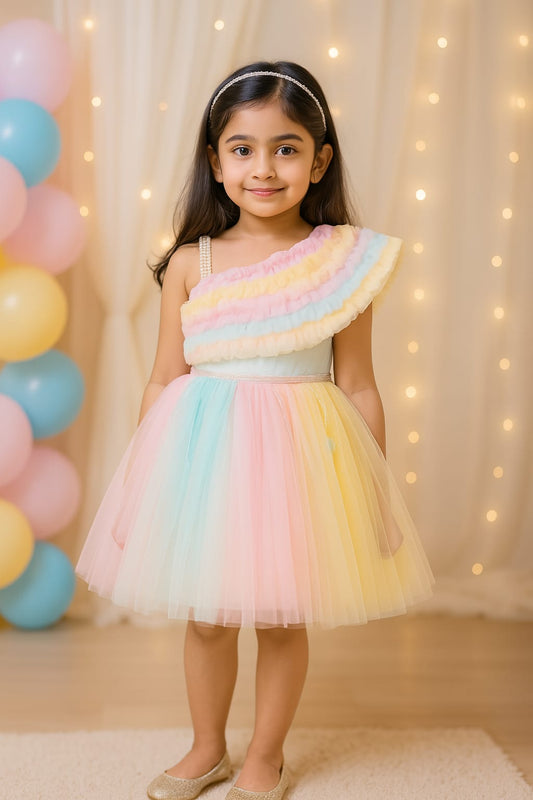 Girls Solid Printed Fit and Flare Dress