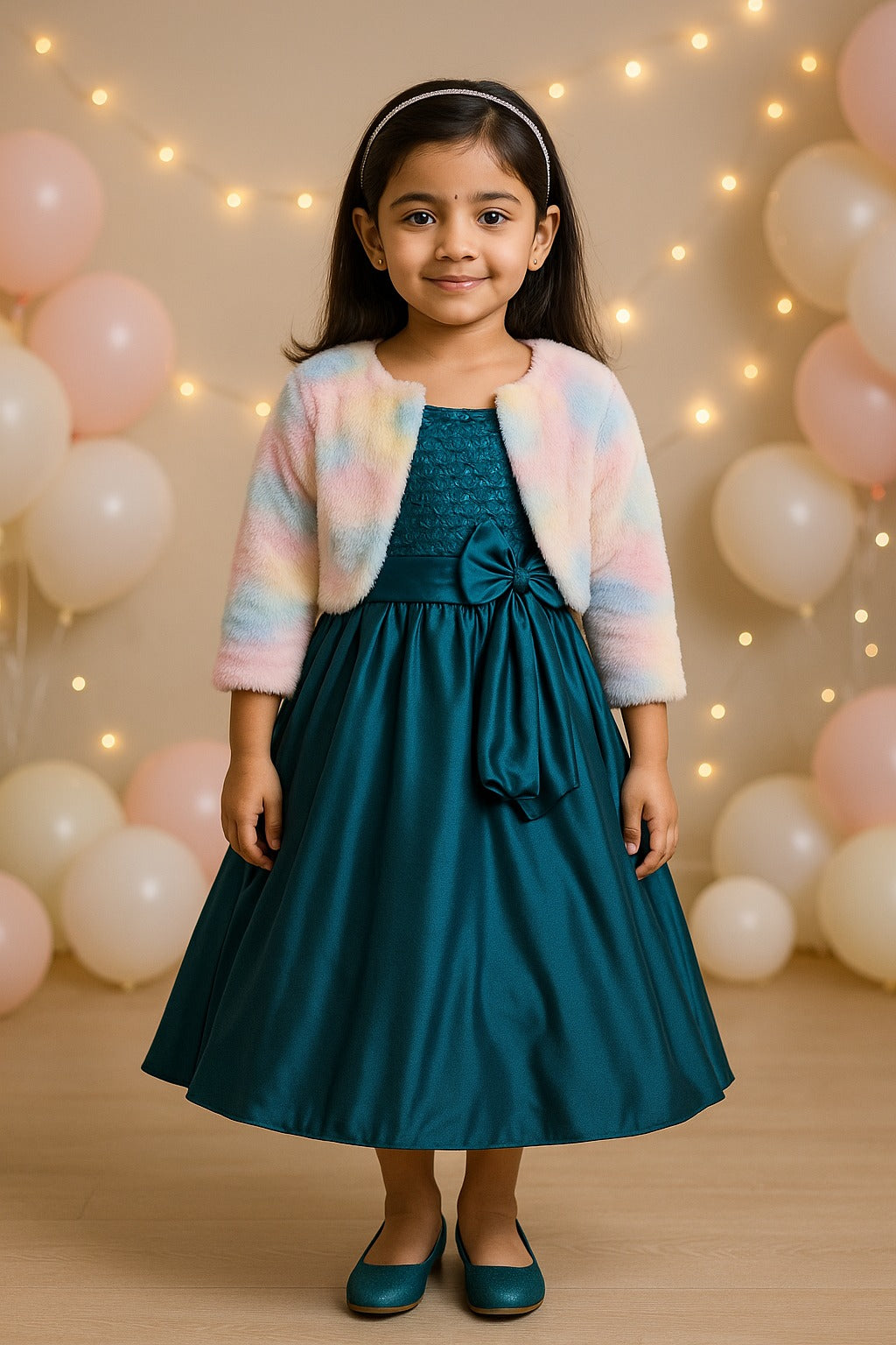 Girls Solid Asymmetric Neck Fit and Flare Frock Dress