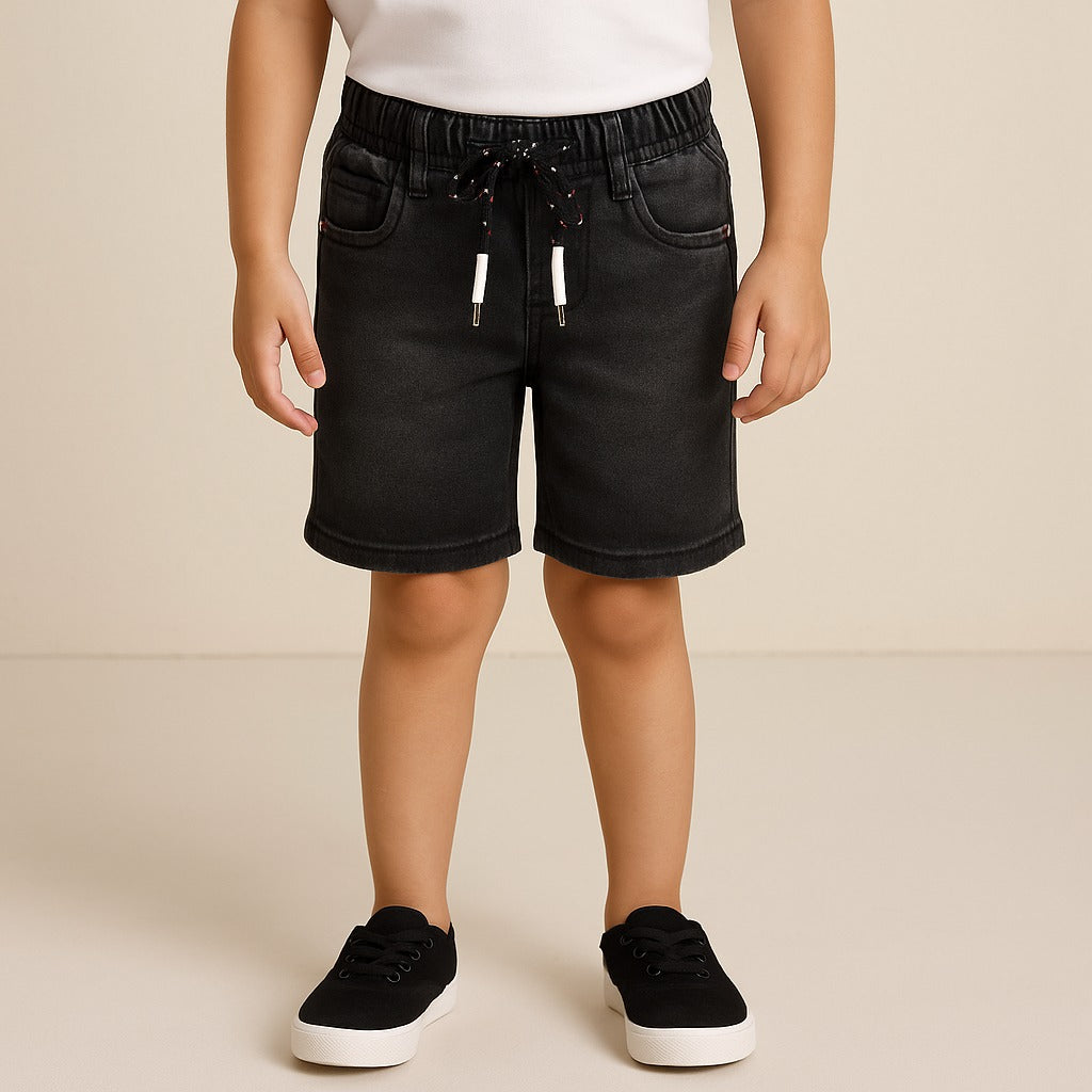 Boys Elastic Waist Drawstring Demin Shorts