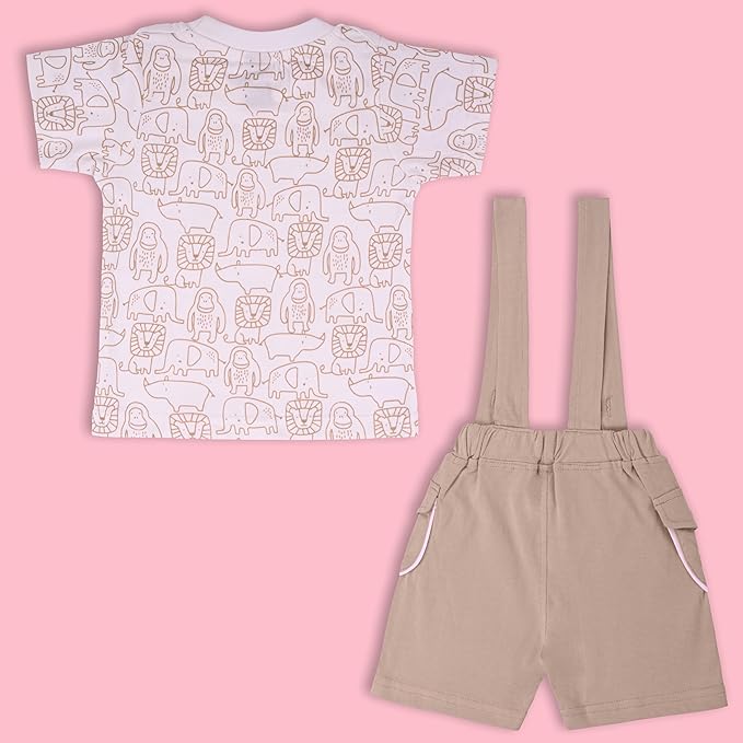 Boys Conversational Printed Cotton Dungaree Set