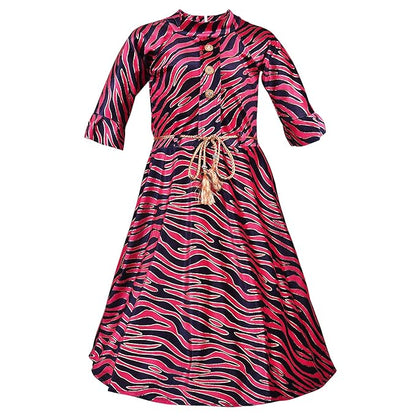 Girls Printed Long Sleeve Casual Dress with Belt