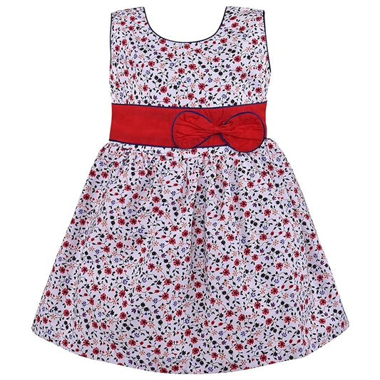 Girls Floral Printed Fit and Flare dress with bow detail