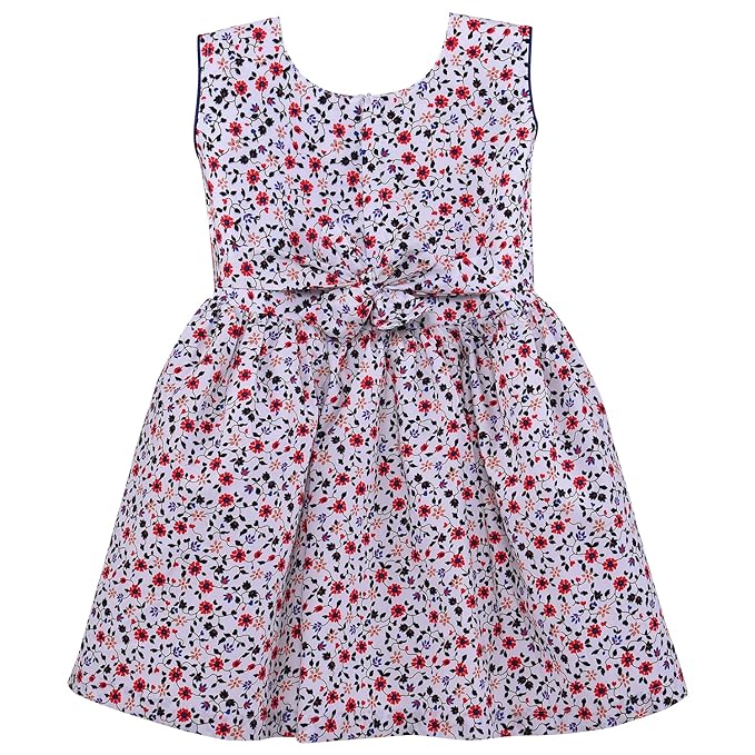 Girls Floral Printed Fit and Flare dress with bow detail