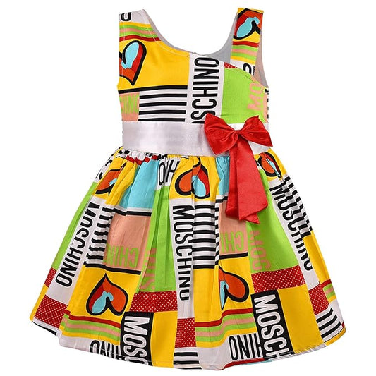 Girls Printed Dress With Bow Detail
