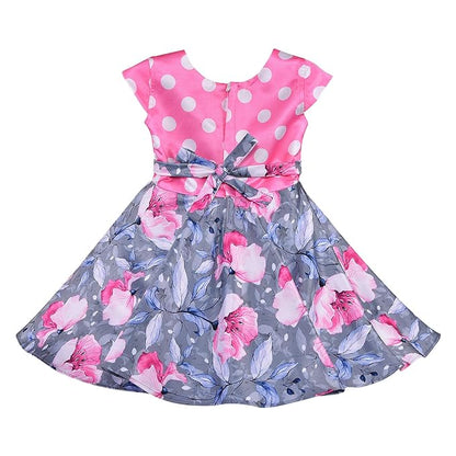 Girls Floral Printed A-line Summer Dress with Polka Dots