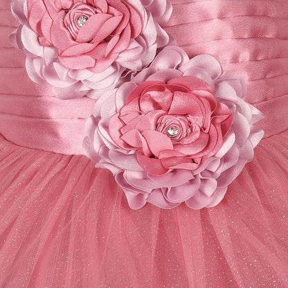 Girls Satin Flower Detailing Net Dress