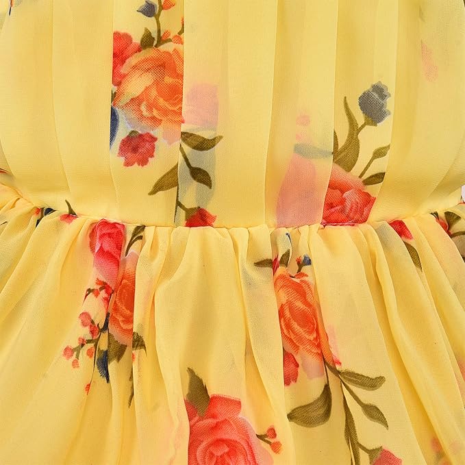 Girls Floral Printed Strappy Dress