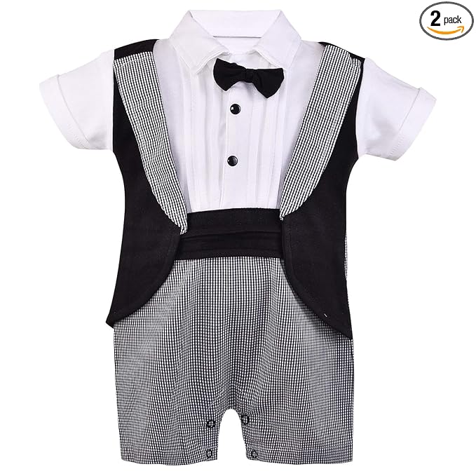 Boys Attached Coat Rompers with Bow Tie