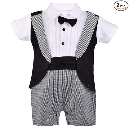 Boys Attached Coat Rompers with Bow Tie