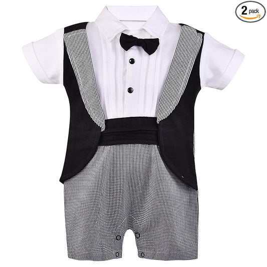 Boys Attached Coat Rompers with Bow Tie