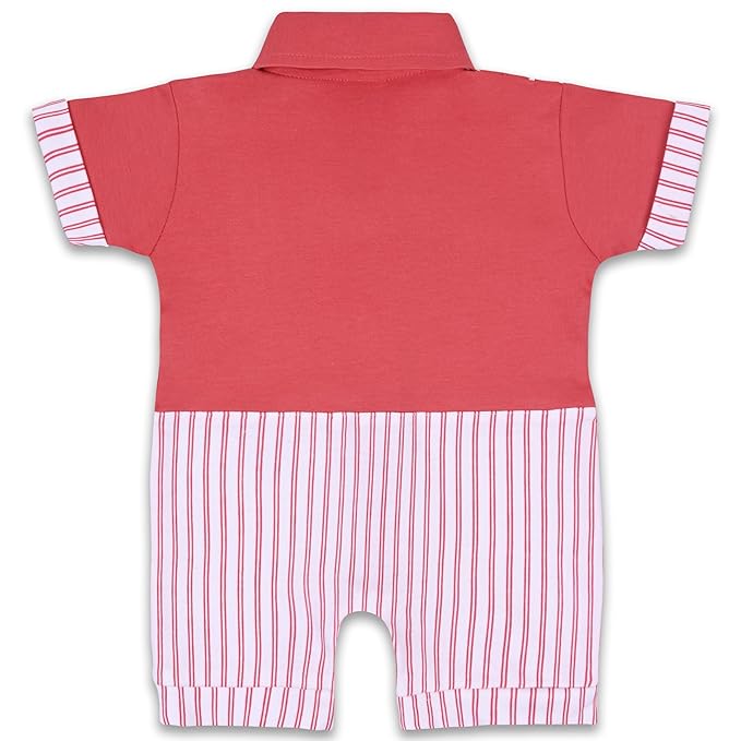 Boys Stripes and Patch Work Cotton Rompers With Bow Tie