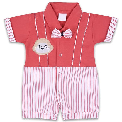 Boys Stripes and Patch Work Cotton Rompers With Bow Tie