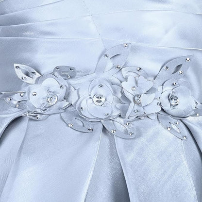 Girls Satin Embellished Flower Detailed Fit and Flare Dress