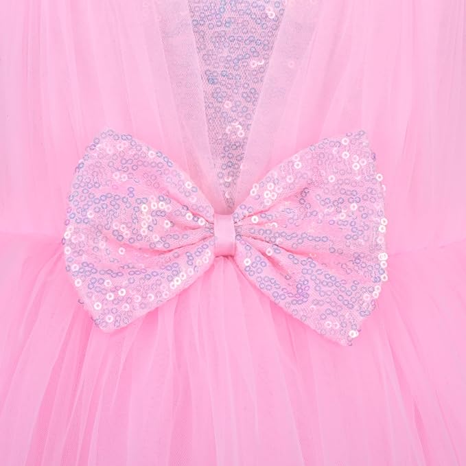Girls Solid Embellished Pink Net Dress