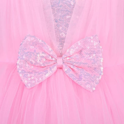 Girls Solid Embellished Pink Net Dress