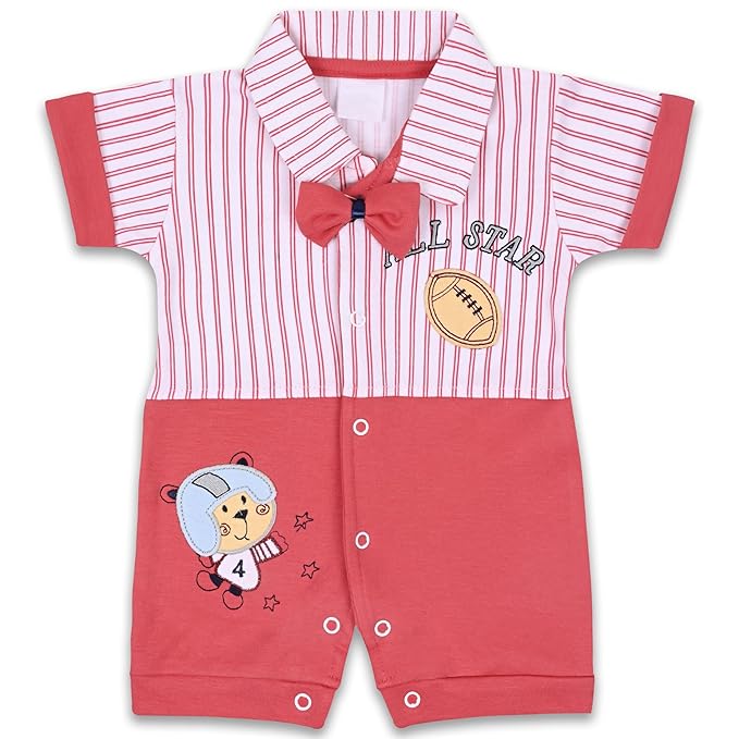 Boys Strips and Patch Work Cotton Rompers with Bow Tie