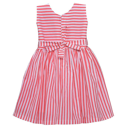 Girls Cotton Red & White Striped Button-Down Dress