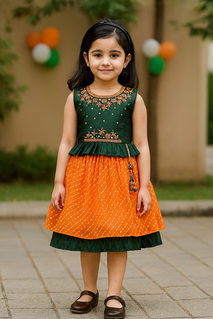 Girls Embroidered Layered Ethnic Dress