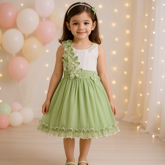 Girls Solid Fit and Flare Frock Dress