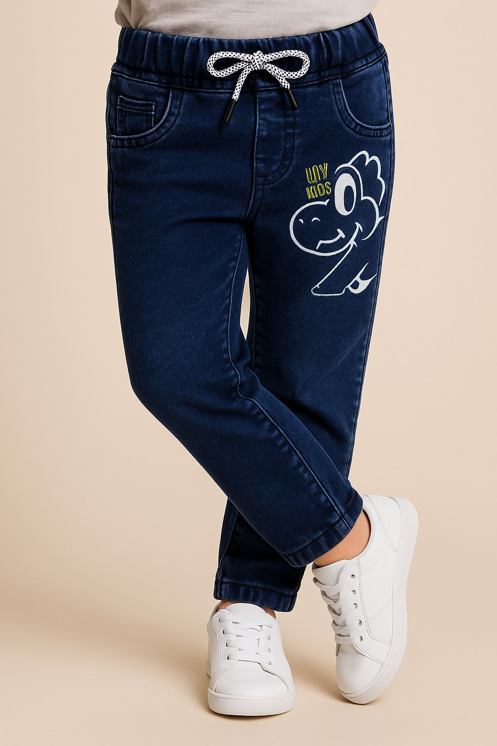 Boys Cartoon Embroidered Elastic Jeans