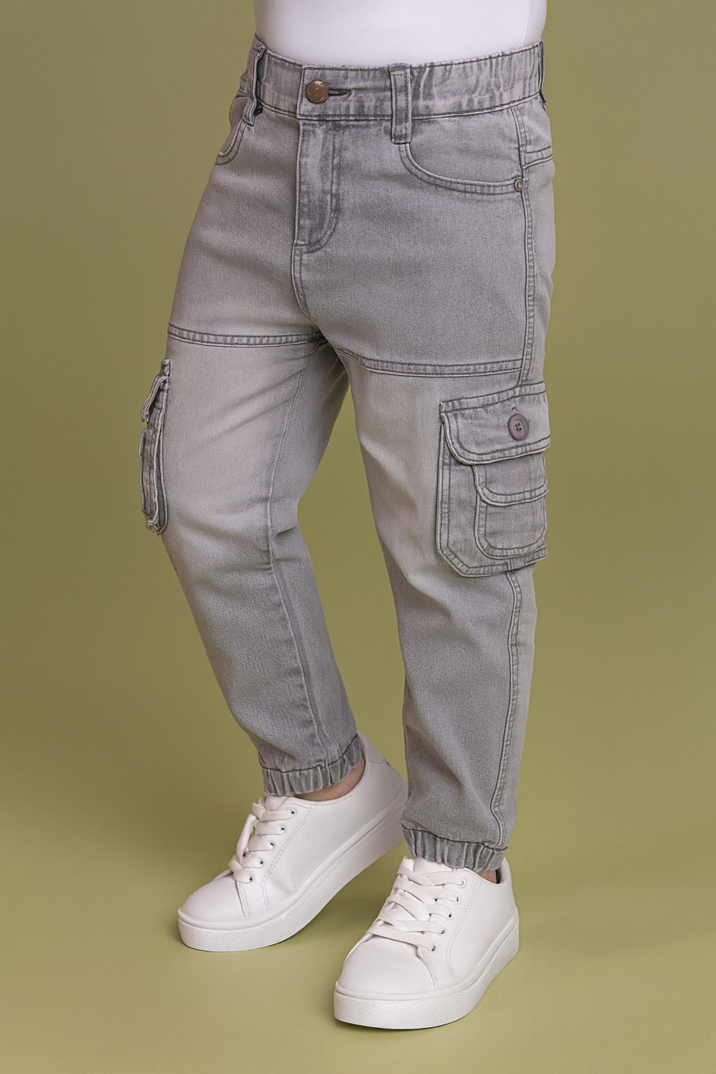 Boys Elastic Waist Cargo Denim Trouser