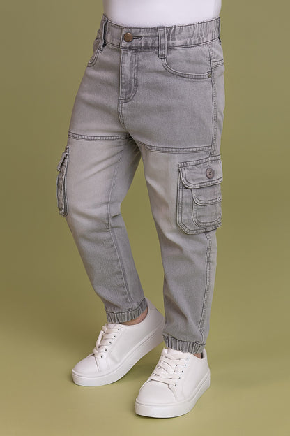 Boys Elastic Waist Cargo Denim Trouser