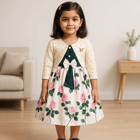 Girls Full Sleeve Floral Print Fit and Flare Frock Dress
