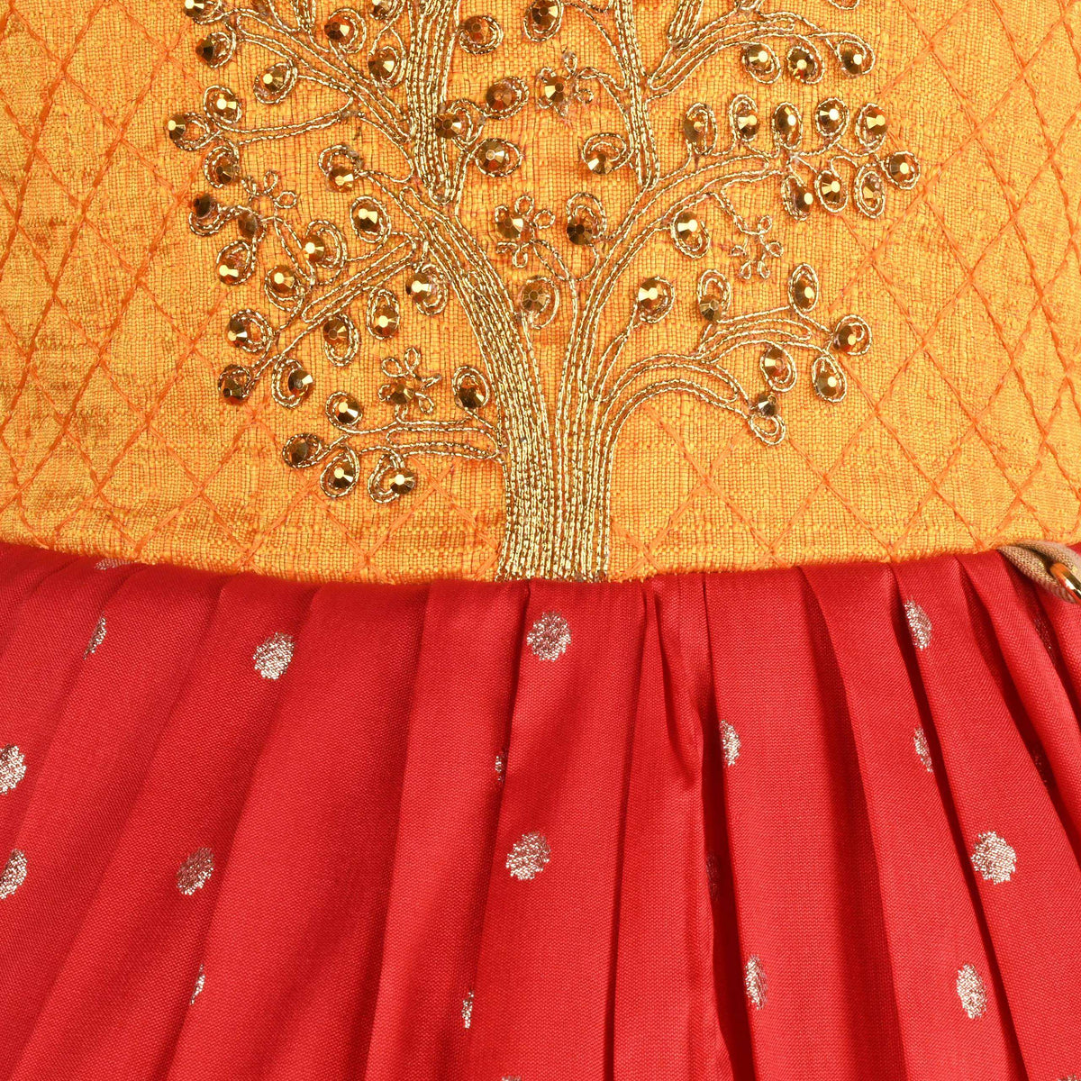 Girls Silk Embroidered Motif Ethnic Dress