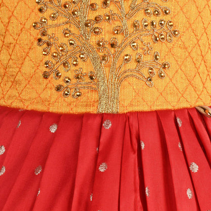 Girls Silk Embroidered Motif Ethnic Dress