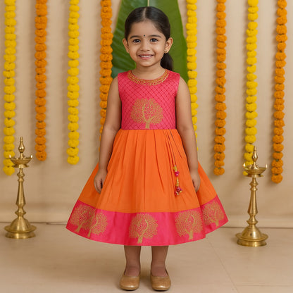 Baby Girls Silk Embroidered Ethnic Frock Dress