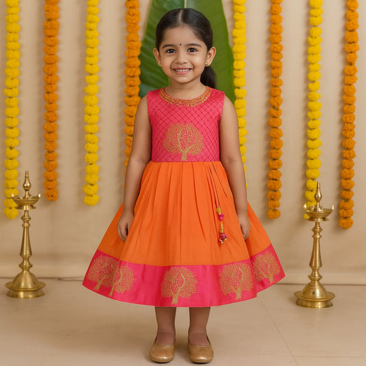 Baby Girls Silk Embroidered Ethnic Frock Dress