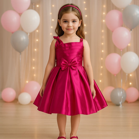 Girls Solid One Shoulder Strap Fit and Flare Frock Dress