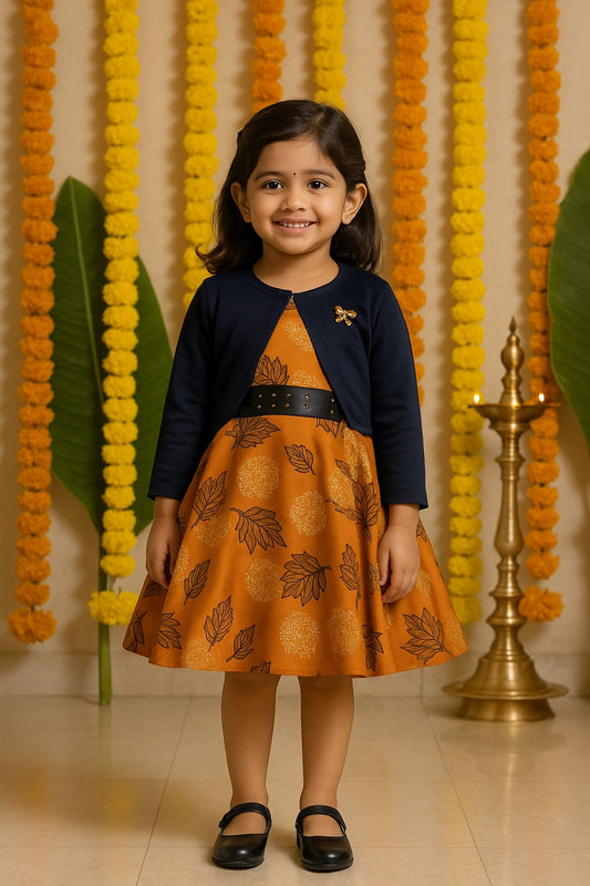Girls Full Sleeve Floral Print Fit and Flare Frock Dress