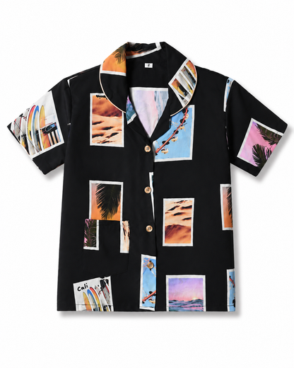 Boys Cotton Printed Night Suit Set – Black Tropical Print
