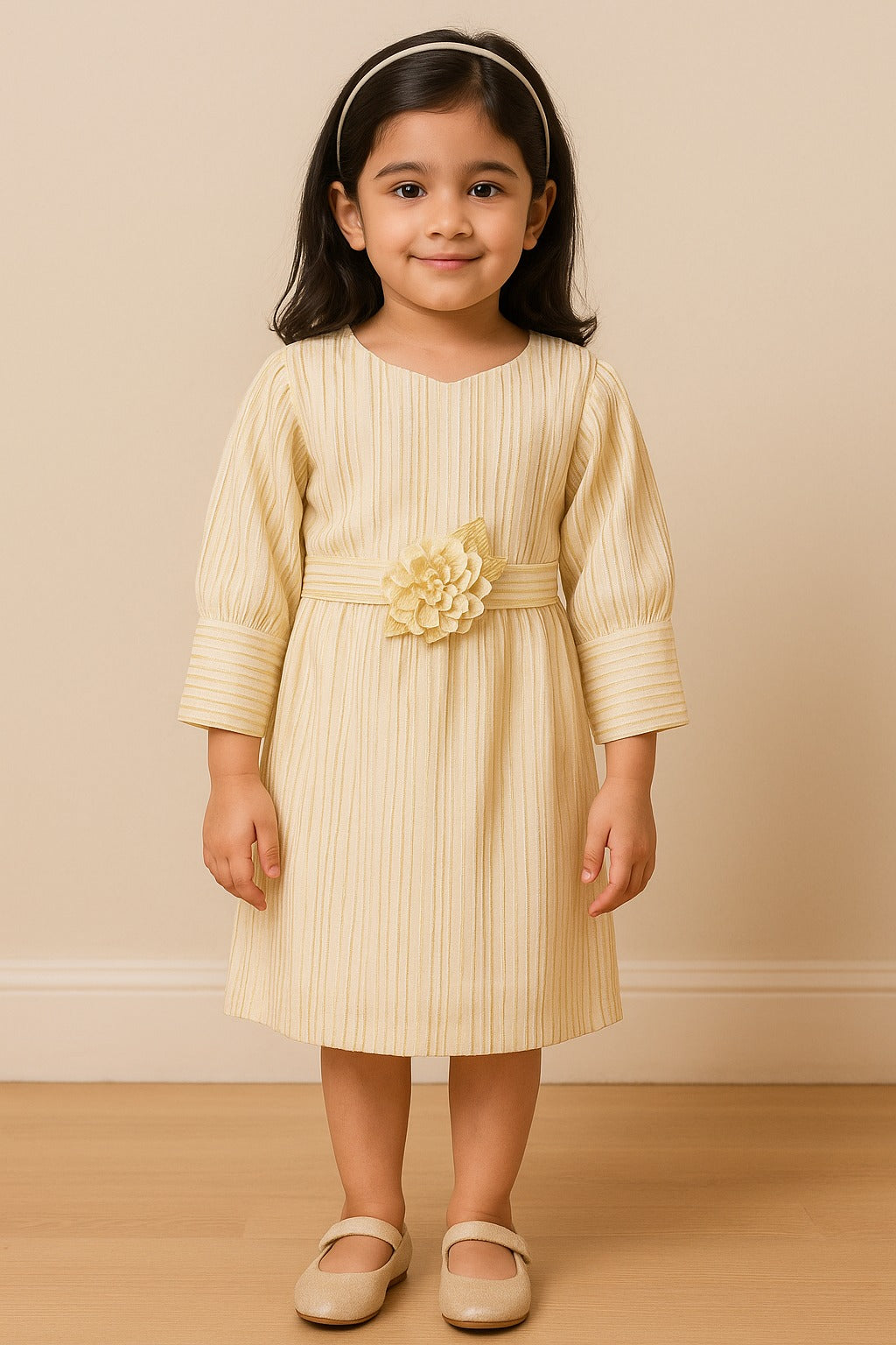 Girls Solid Full Sleeve Fit and Flare Frock Dress