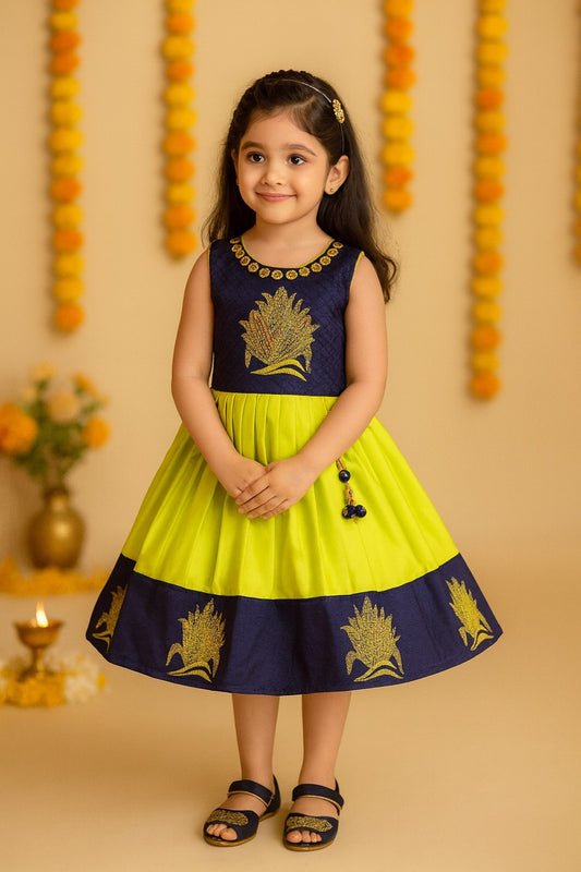 Girls Embroidered Ethnic Flared Dress