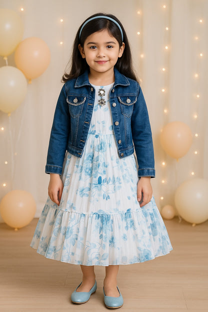 Girls Floral Print Fit and Flare Long Frock Dress