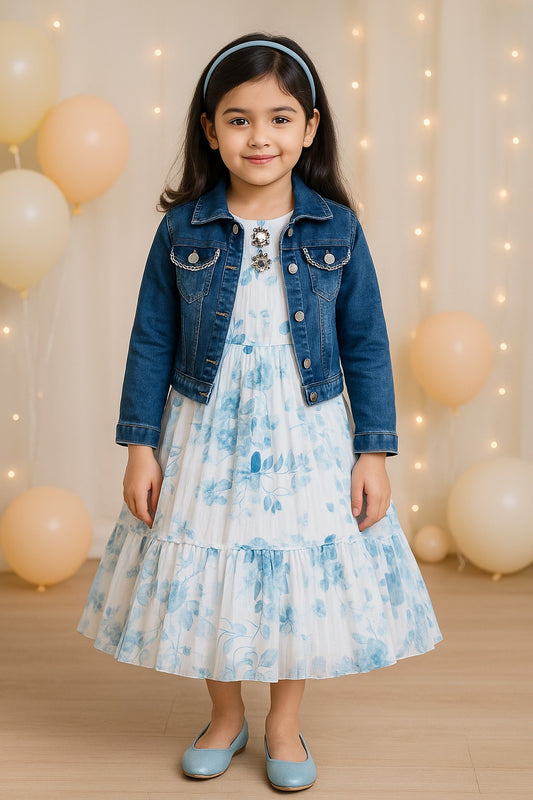 Girls Floral Print Fit and Flare Long Frock Dress