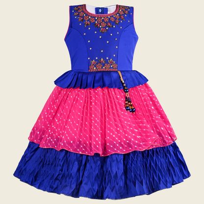 Girls Beaded Embellished Ruffle Waist Layered Ethnic Dress