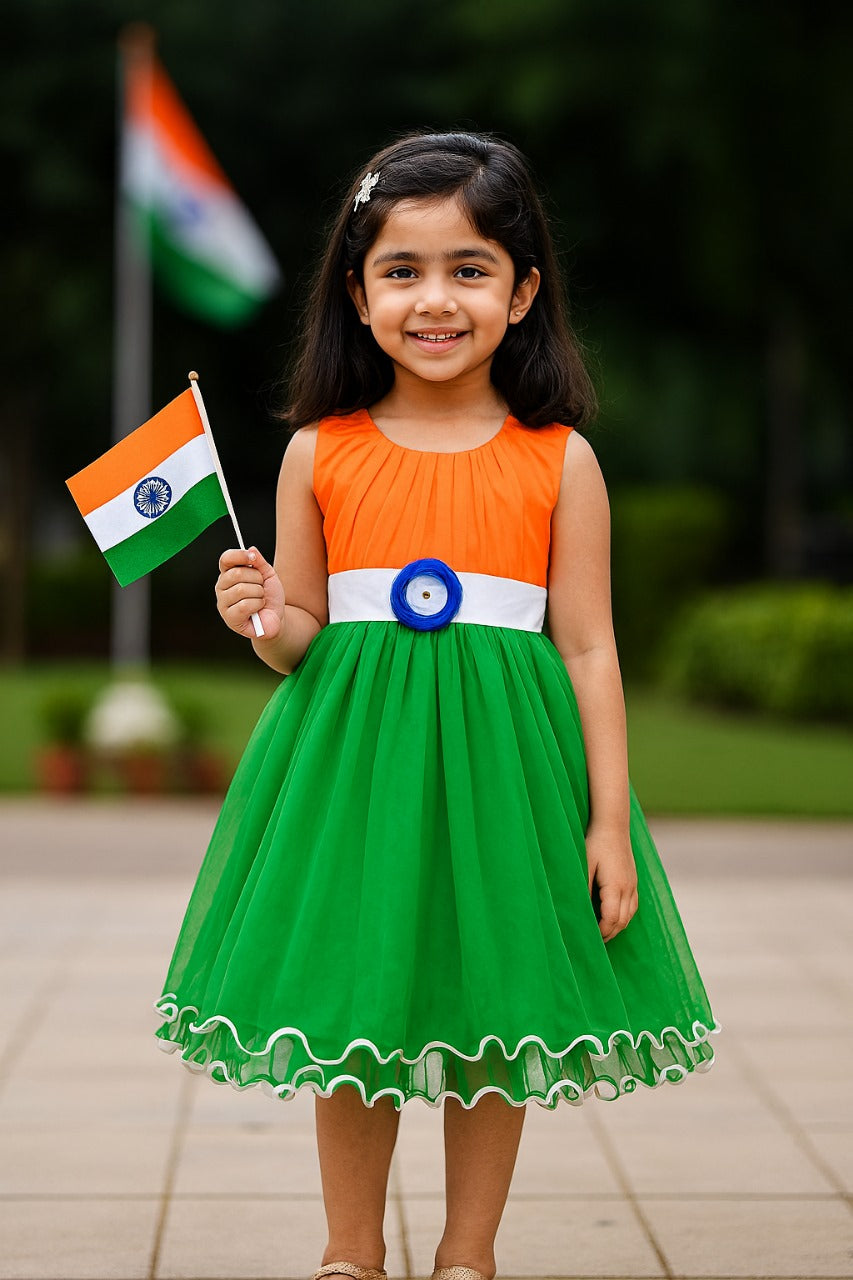 Girls Tri-Color Flared Net Dress