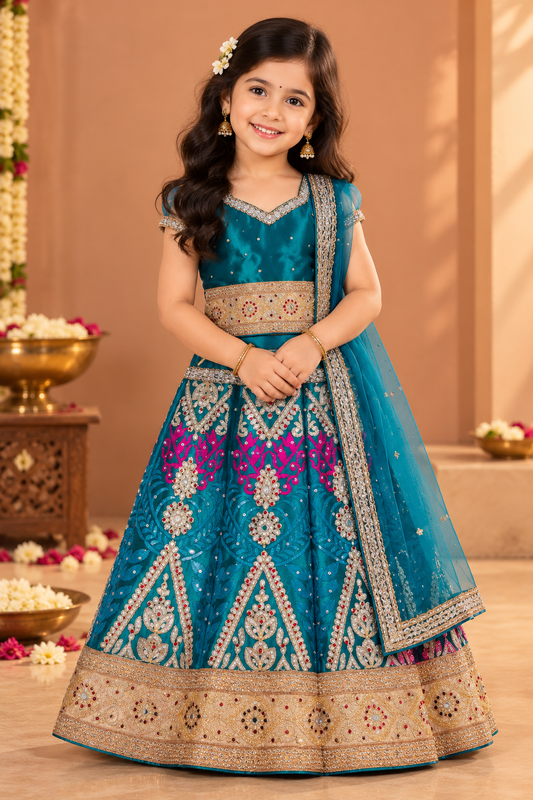 Girls Ethnic Wear Embroidered Ghagra Choli Dupatta Set