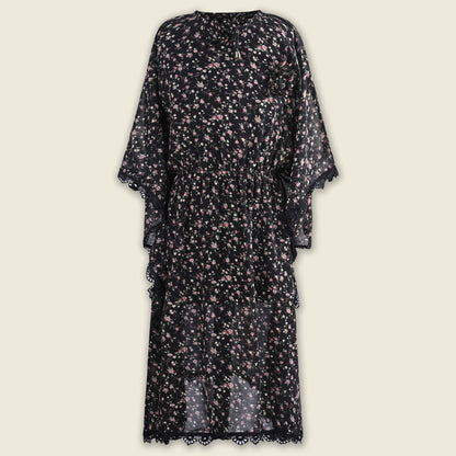 Girls Floral Print Kaftan Style Casual Dress with Lace Detailing