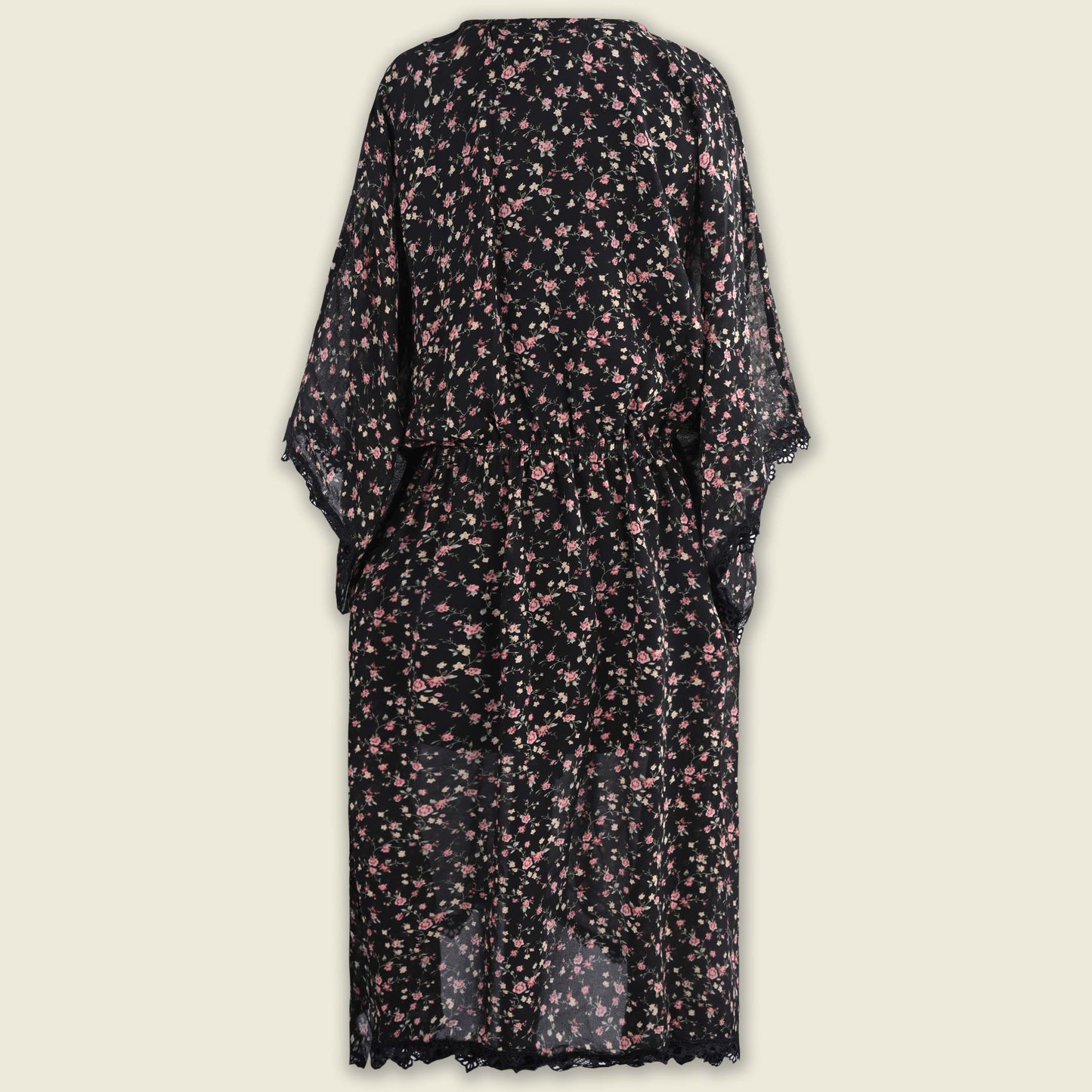Girls Floral Print Kaftan Style Casual Dress with Lace Detailing