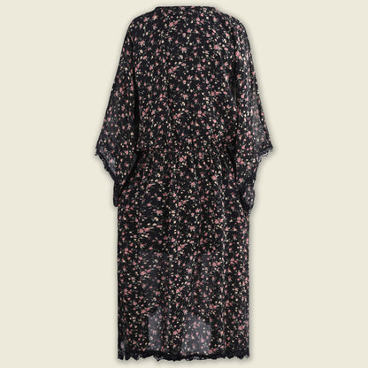 Girls Floral Print Kaftan Style Casual Dress with Lace Detailing