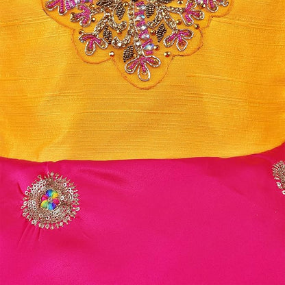 Pink and Yellow Embroidered A-Line Dress