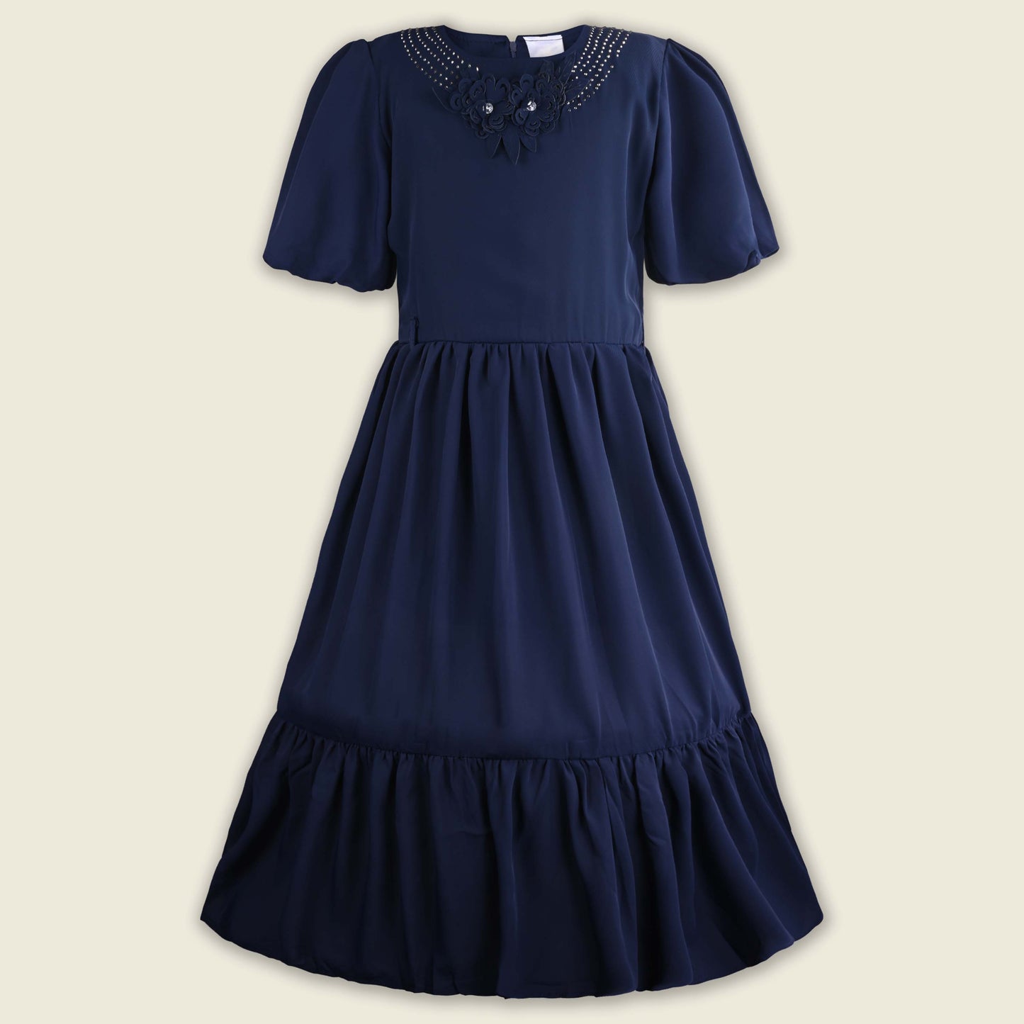 Girls Floral Applique Solid Tiered Casual Dress